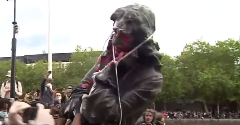 Edward Colston statue being thrown into harbour