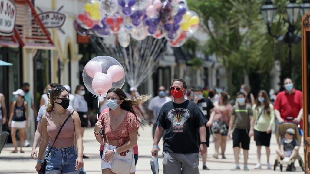 Guests wearing masks at Disney World
