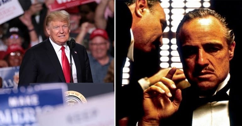 US President Donald Trump and Marlon Brando playing Vito Corleone