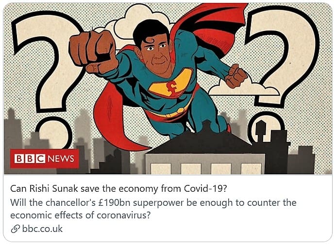 A BBC tweet with Rishi Sunak as Superman