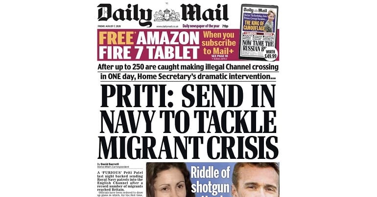 A Daily Mail front page about migrants