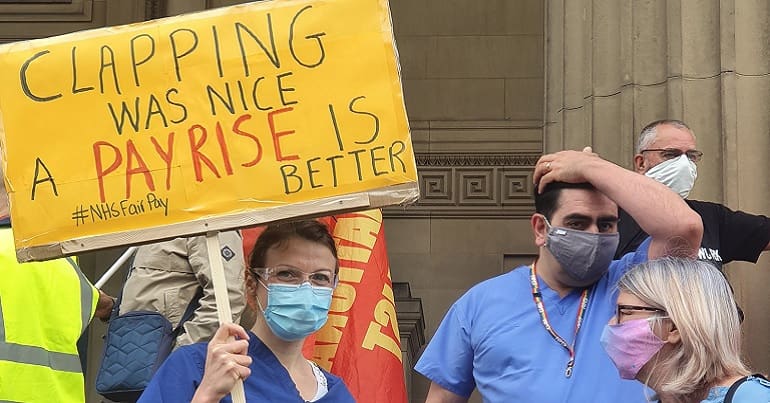 A photo from an NHS 15 Pay demo