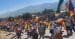 Bolivians march past the Huayllani bridge, Sacaba, as part of a mass mobilisation