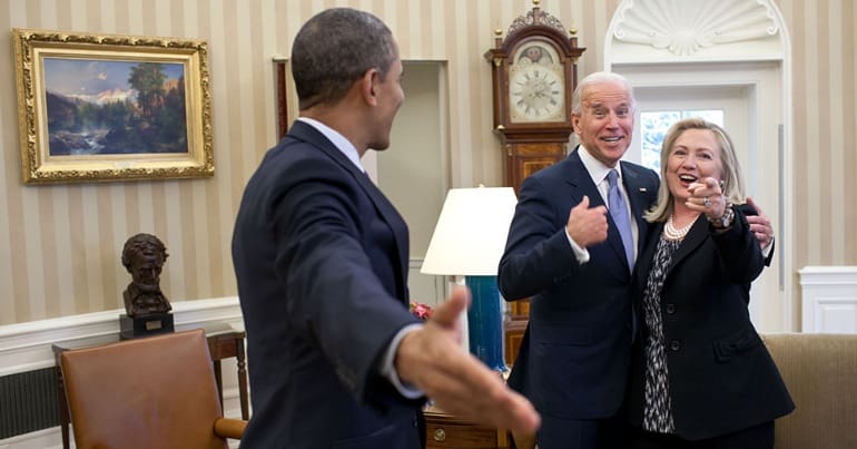 Former president Barack Obama, former vice president Joe Biden and former secretary of state Hillary Clinton