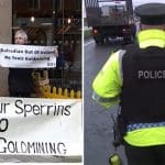 Anti-goldmine protesters in Belfast & PSNI checkpoint