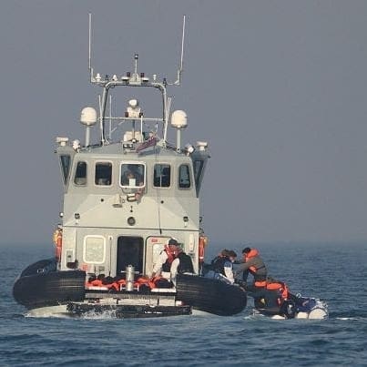 A refugee boat intercepted in the Channel