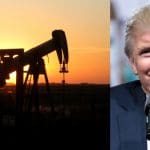 Images of an oil drill and Donald Trump