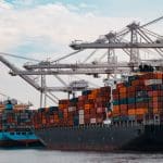 Large cargo ships in port