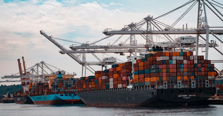 Large cargo ships in port