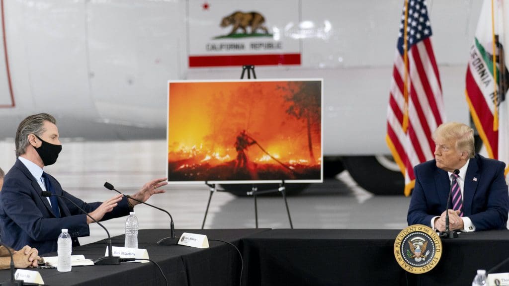 Image of a debate with Trump about wildfires