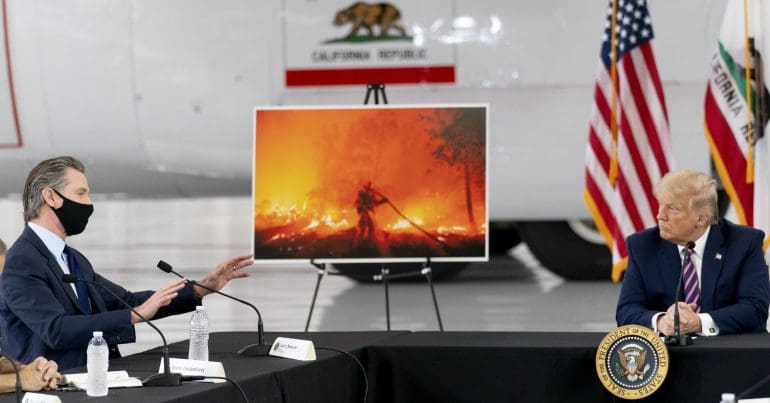 Image of a debate with Trump about wildfires
