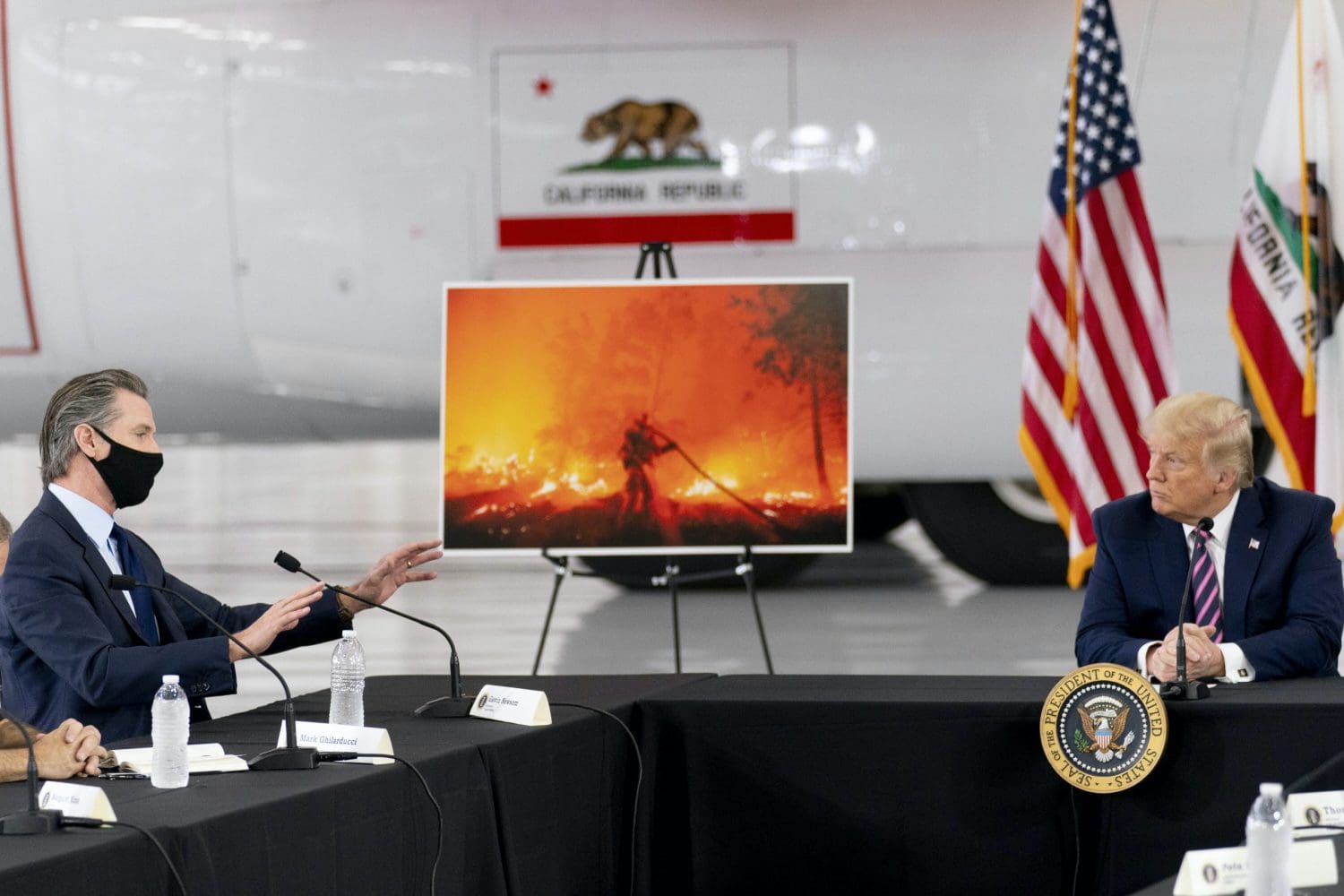 Image of a debate with Trump about wildfires
