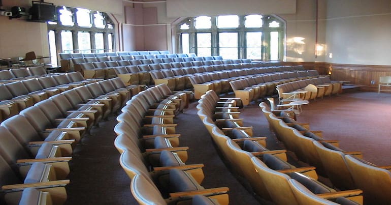 An empty university lecture hall