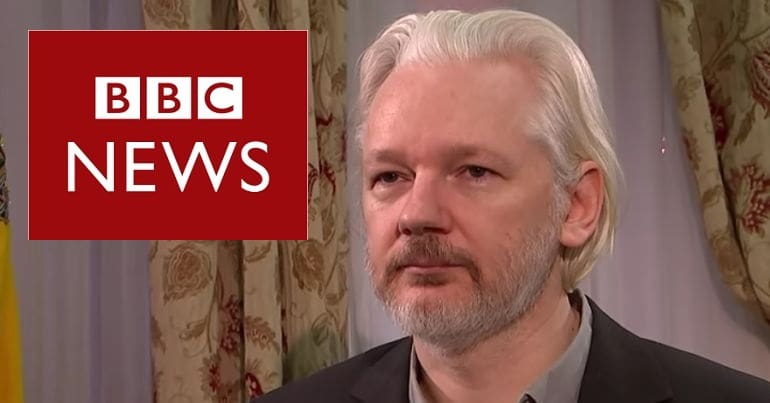 Julian Assange and the BBC News logo
