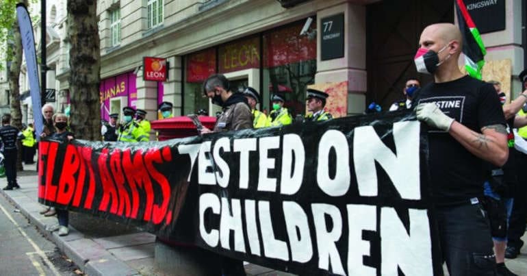 Palestine Action demonstrate outside the Elbit offices