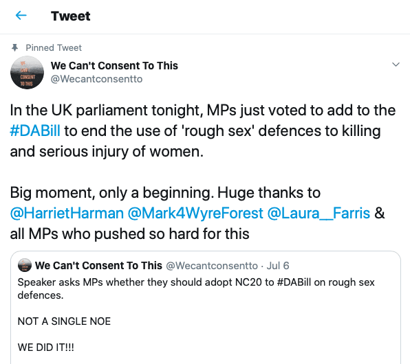 We Can't Consent To This thank MPs following backing