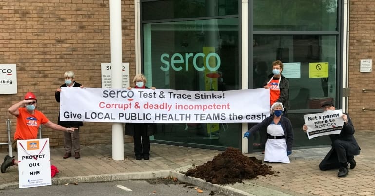 Protesters dumping horse manure outside Serco