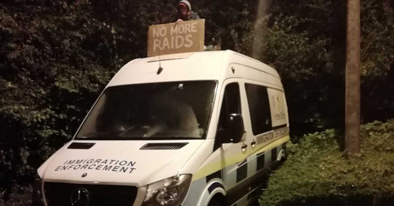 Activists near Bristol occupy immigration vans