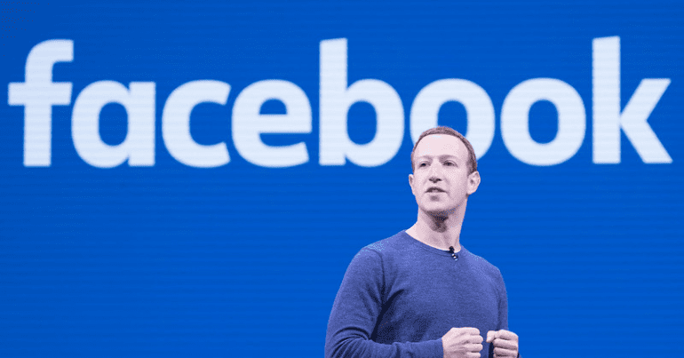 A picture of the Facebook logo and Mark Zuckerberg