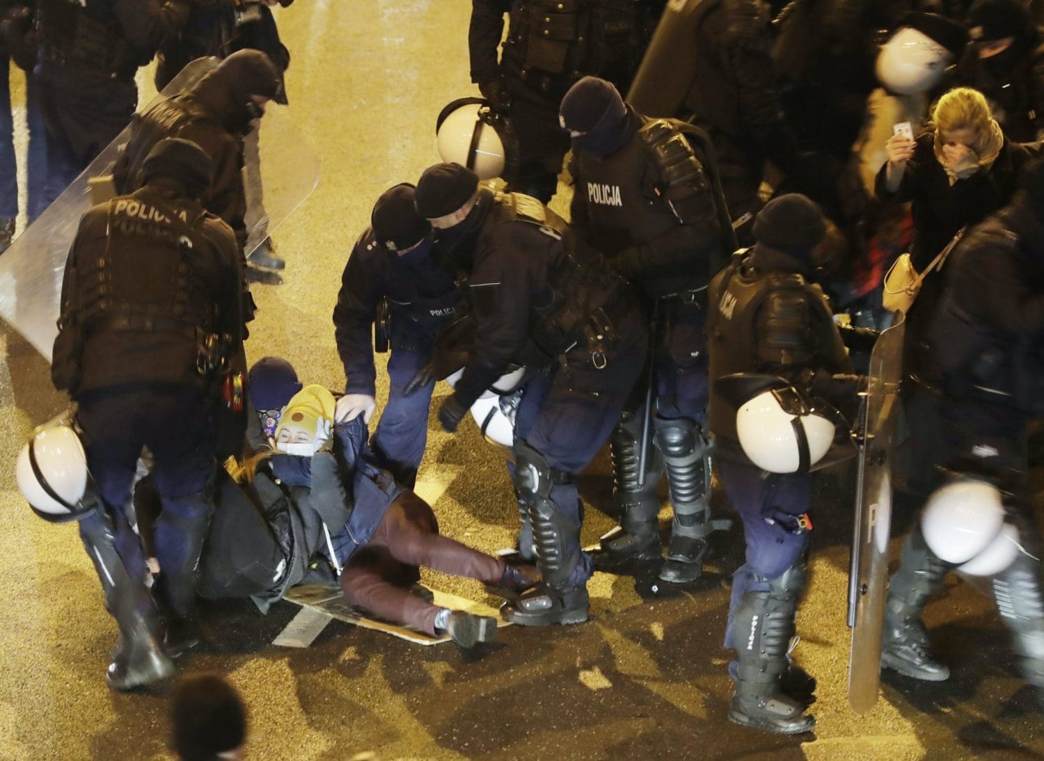 Police and protesters in Poland