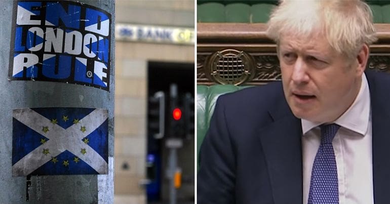 Scottish flag and Boris Johnson at PMQs