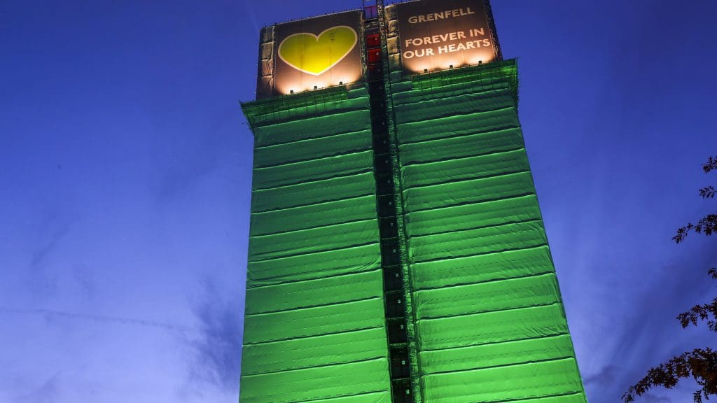 The Grenfell building with scaffolding around it
