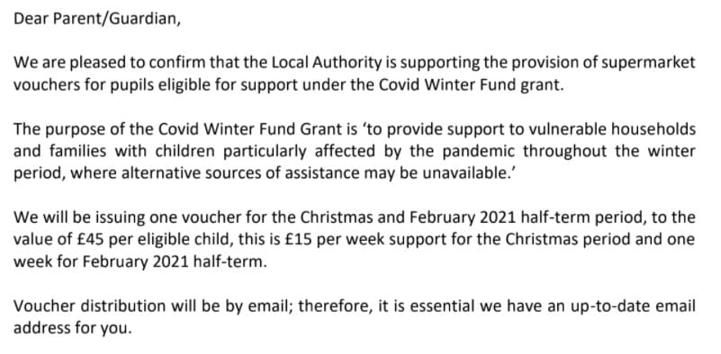 Covid Winter Grant Email