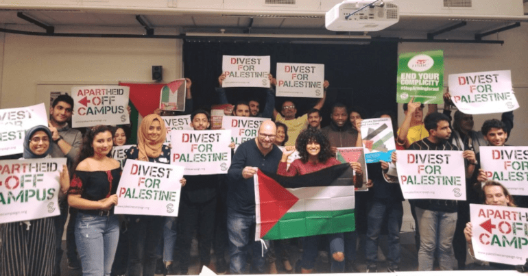 Students at Sheffield Hallam University's Palestine Society attend a talk by Jewish radical Andrew Feinstein