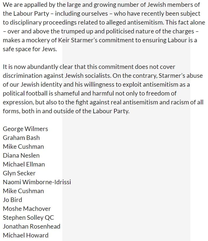 Jewish Members Open Letter