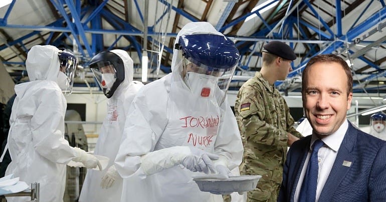 NHS nurses wearing PPE and Matt Hancock