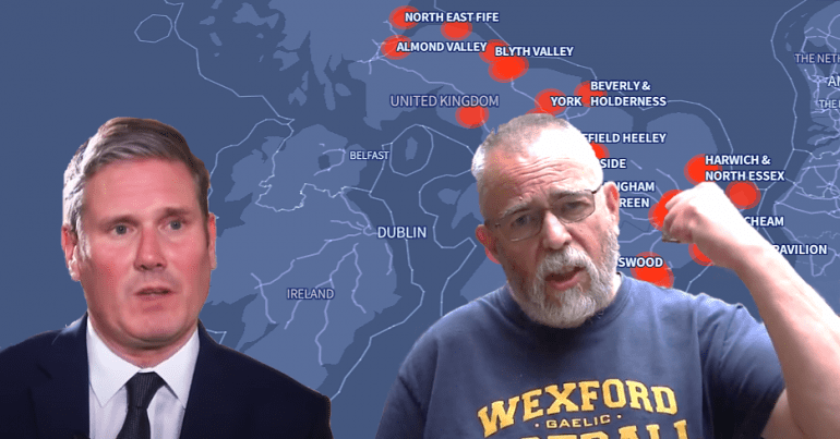 UK Map of Labour CLPs Alan Gibbons and Keir Starmer