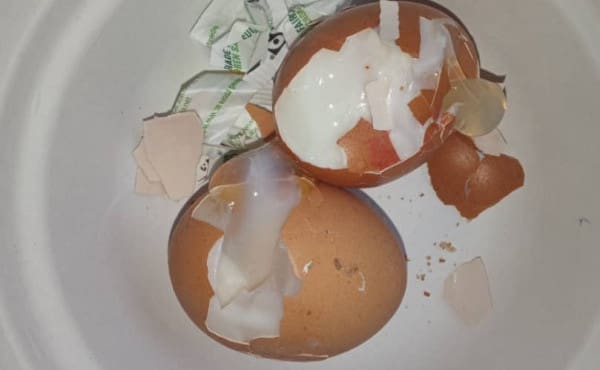 A poorly boiled egg for breakfast at Penally -photo via Corporate Watch/CROP (with permission)