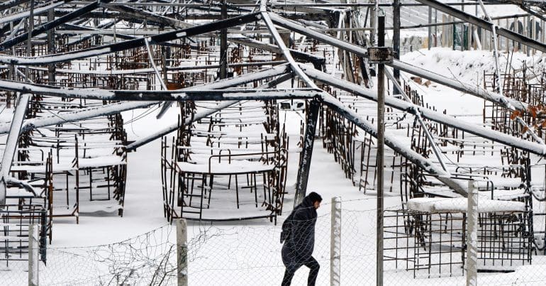 A burned down refugee centre in Bosnia