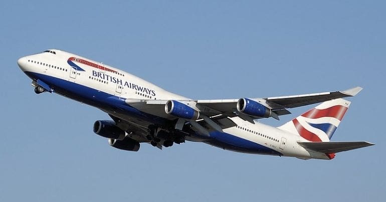 A British Airways jet in the sky