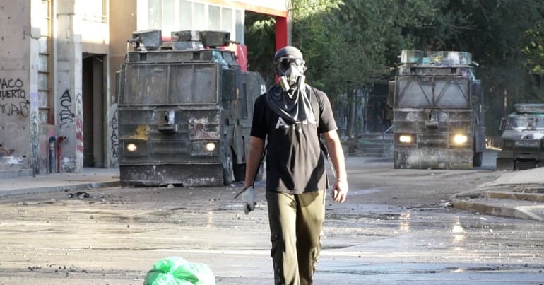 A protester in Chile