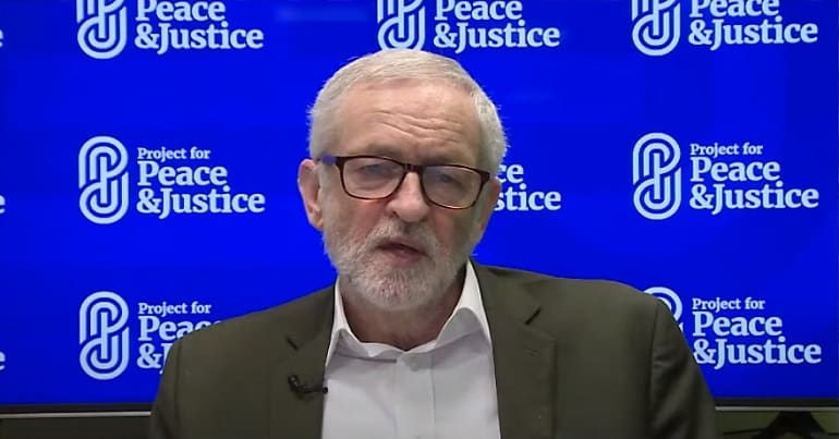 Corbyn launching the Peace and Justice Project