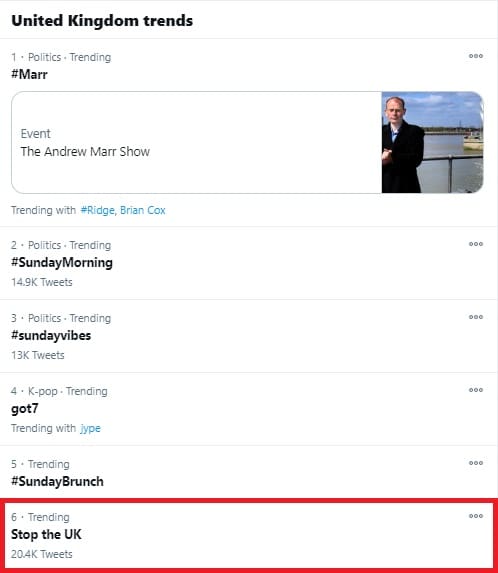 Stop The UK trending on Sunday 10 January