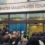 Crowd outside Westminster Magistrates' Court