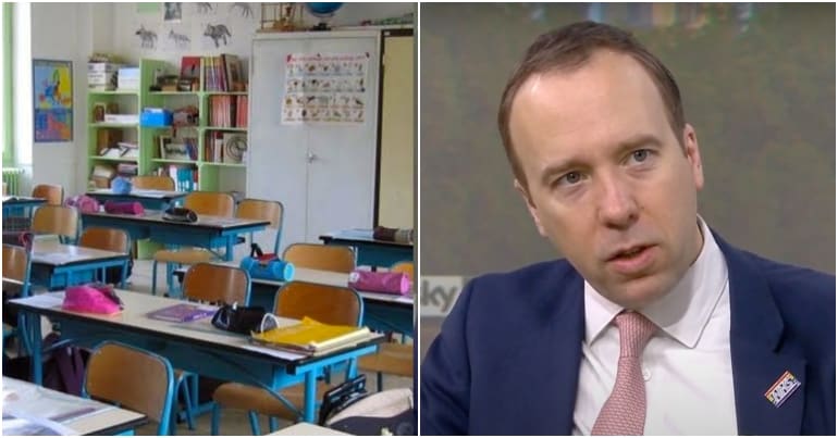 A school class room and Matt Hancock