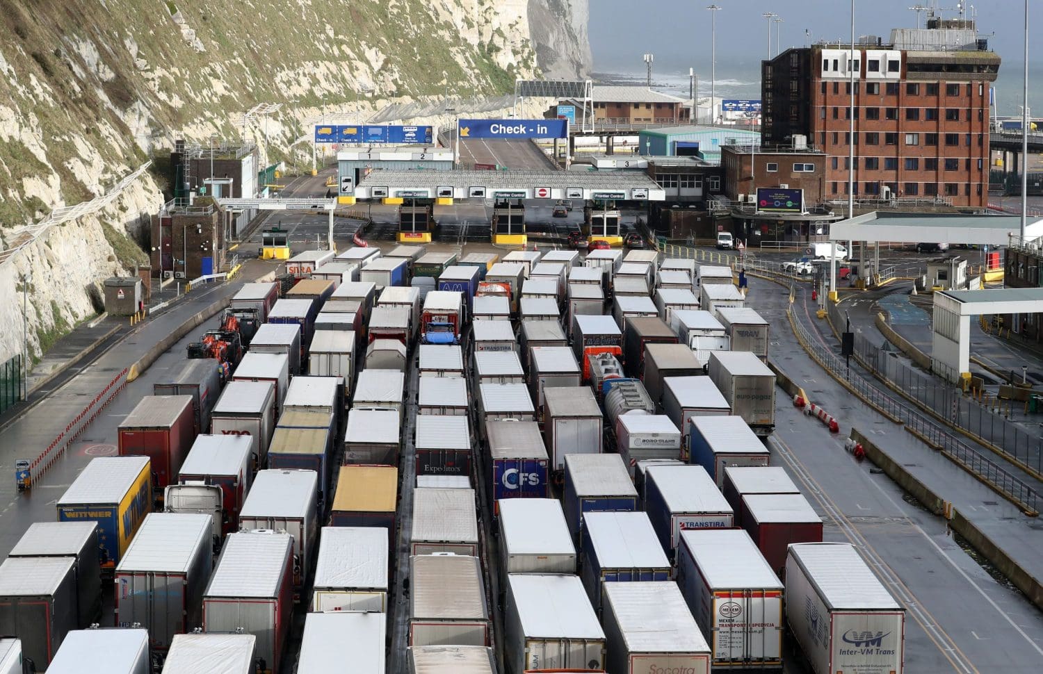 Queues of Brexit lorries