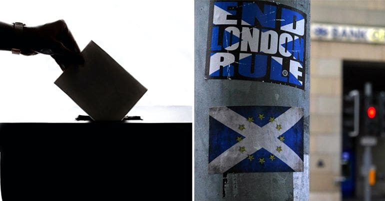 Ballot box & Scottish flag on a lamppost