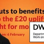 Day of Action Image, Therese Coffey and the DWP logo
