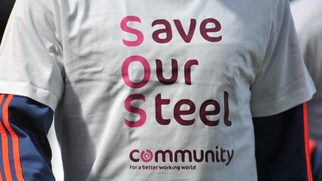 A t-shirt with the motto 'Save Our Steel' emblazoned on it