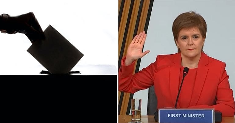 Ballot box and Nicola Sturgeon