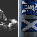 Selecting coins from a hand & Scottish flag on a lampost