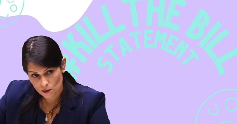 #KillTheBill Coalition logo and Priti Patel