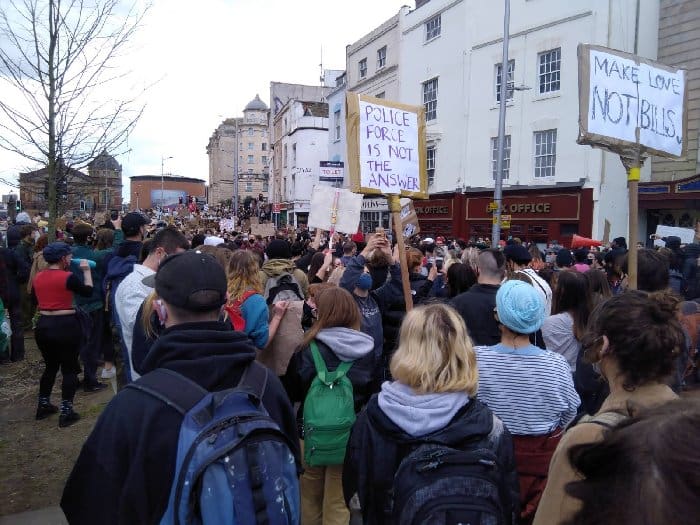 Marchers at the Bristol Kill the Bill demo