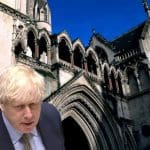 A view of court and Boris Johnson
