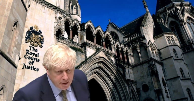 A view of court and Boris Johnson