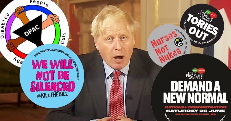 Boris Johnson and a selection of Stick It To The Tories stickers